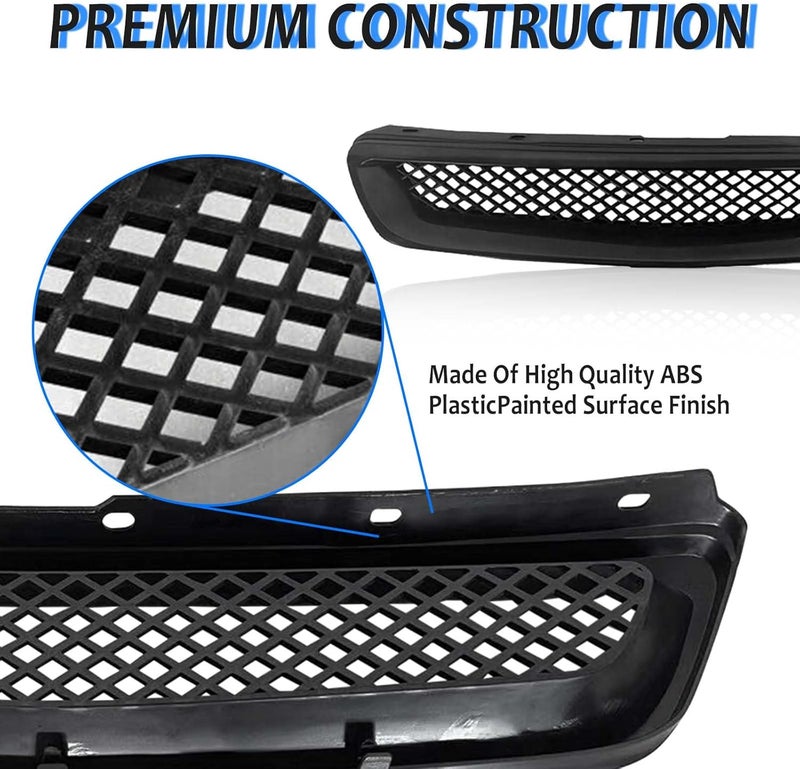 Kspeed Front Bumper Grille Fit 1996 1997 1998 for Civic CX/DX/EX/LX/HX,ABS Plastic Type-R Black Mesh Front Upper Grill Guard Replacement Part - Image 2